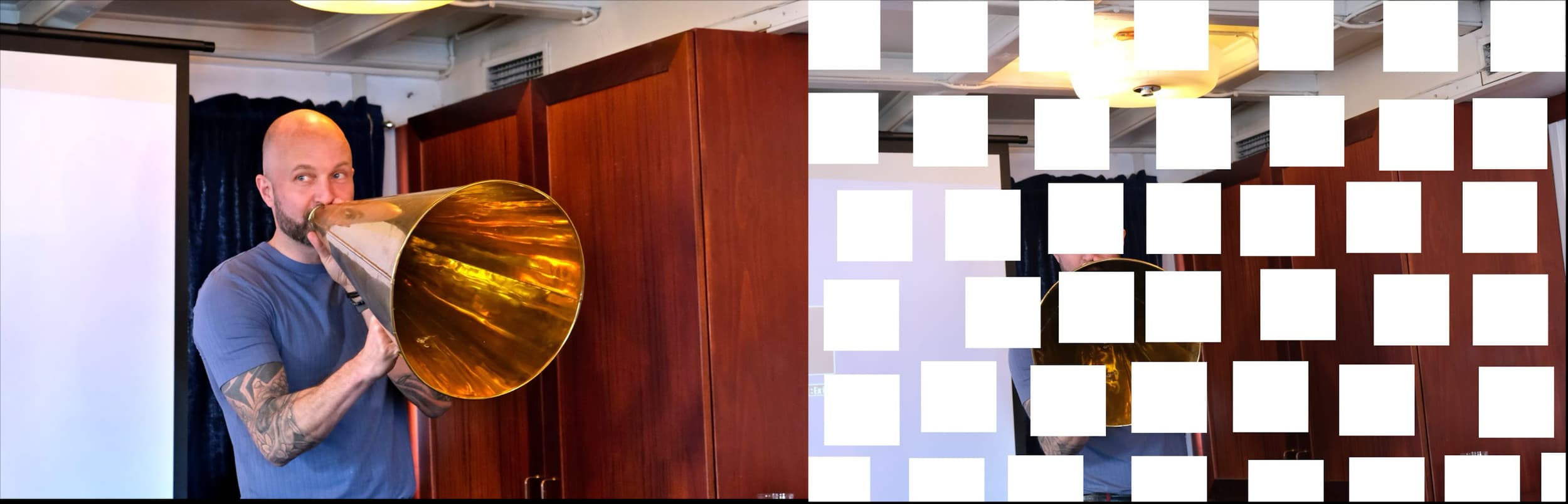 Figure 6: Approximating an image from a partially visible hopefully similar image is difficult, why relevant data is crucial for any ML project.